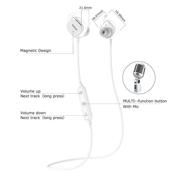 Portable Stereo Wireless Earphones Sport Bluetooth Headset with Mic