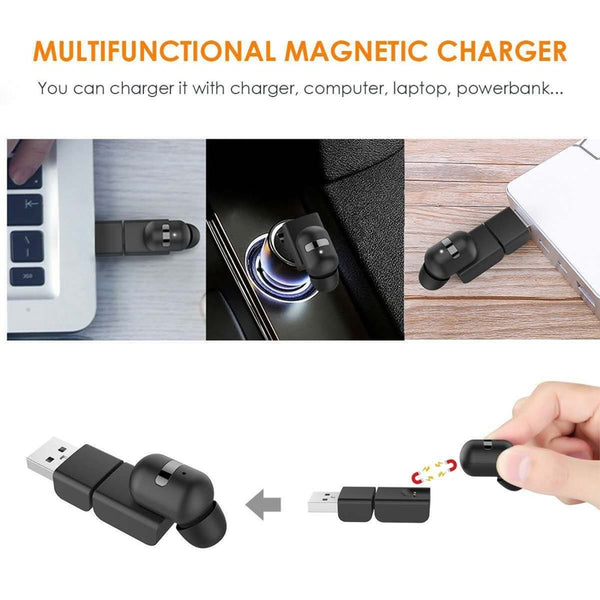 Mini Invisible Earphone Bluetooth Headphone Magnet USB Charger