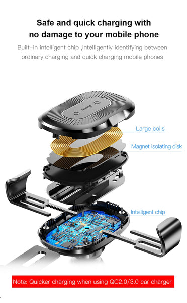 Baseus 2 in1 Qi Wireless Car Charger, Car Mount Mobile Phone Holder