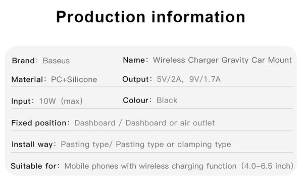 Baseus 2 in1 Qi Wireless Car Charger, Car Mount Mobile Phone Holder