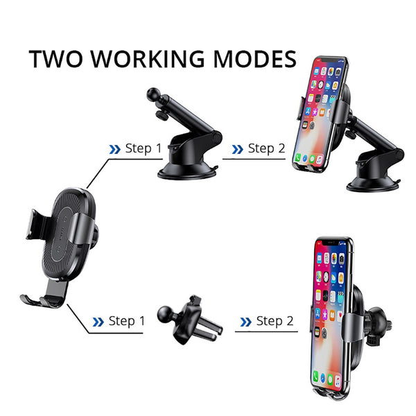 Baseus 2 in1 Qi Wireless Car Charger, Car Mount Mobile Phone Holder